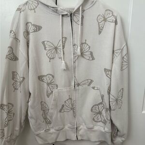 Butterfly Print Zip-Up Hoodie